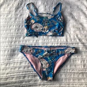 BLUE FLORAL LACE UP XHILARATION BIKINI